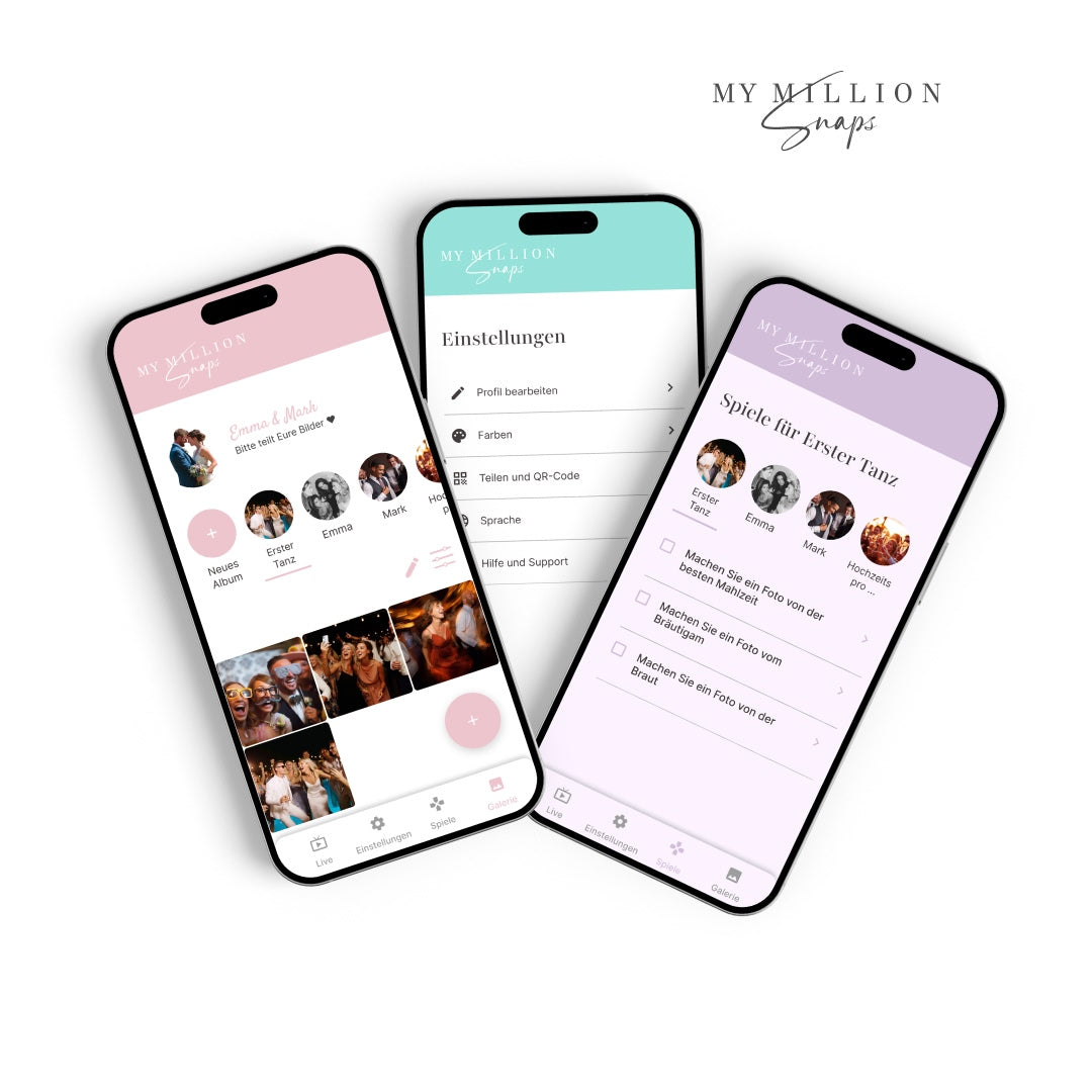 Personalisierbare Hochzeits Foto & Video App inkl. QR-Code und Designkarten