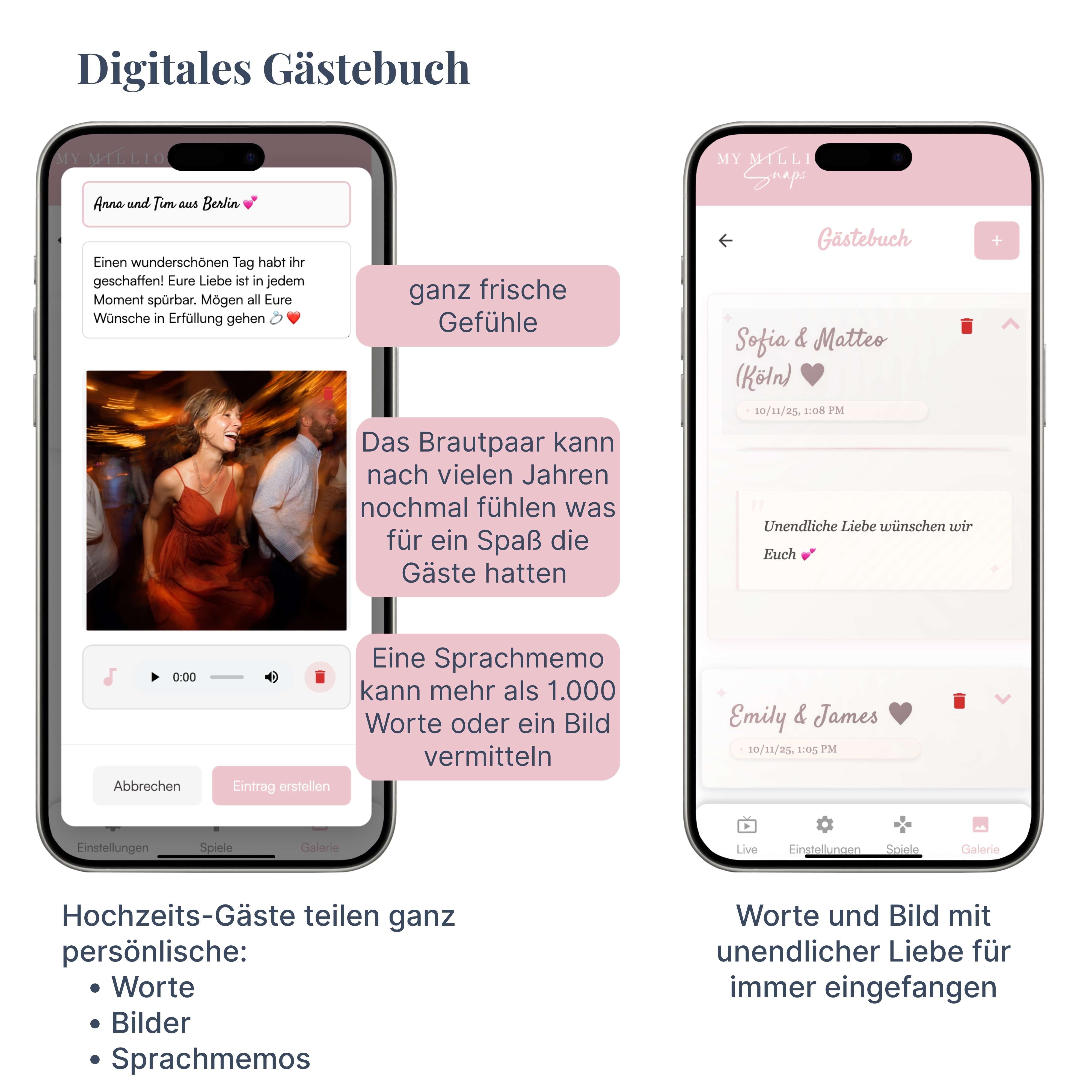 Personalisierbare Hochzeits Foto & Video App inkl. QR-Code und Designkarten