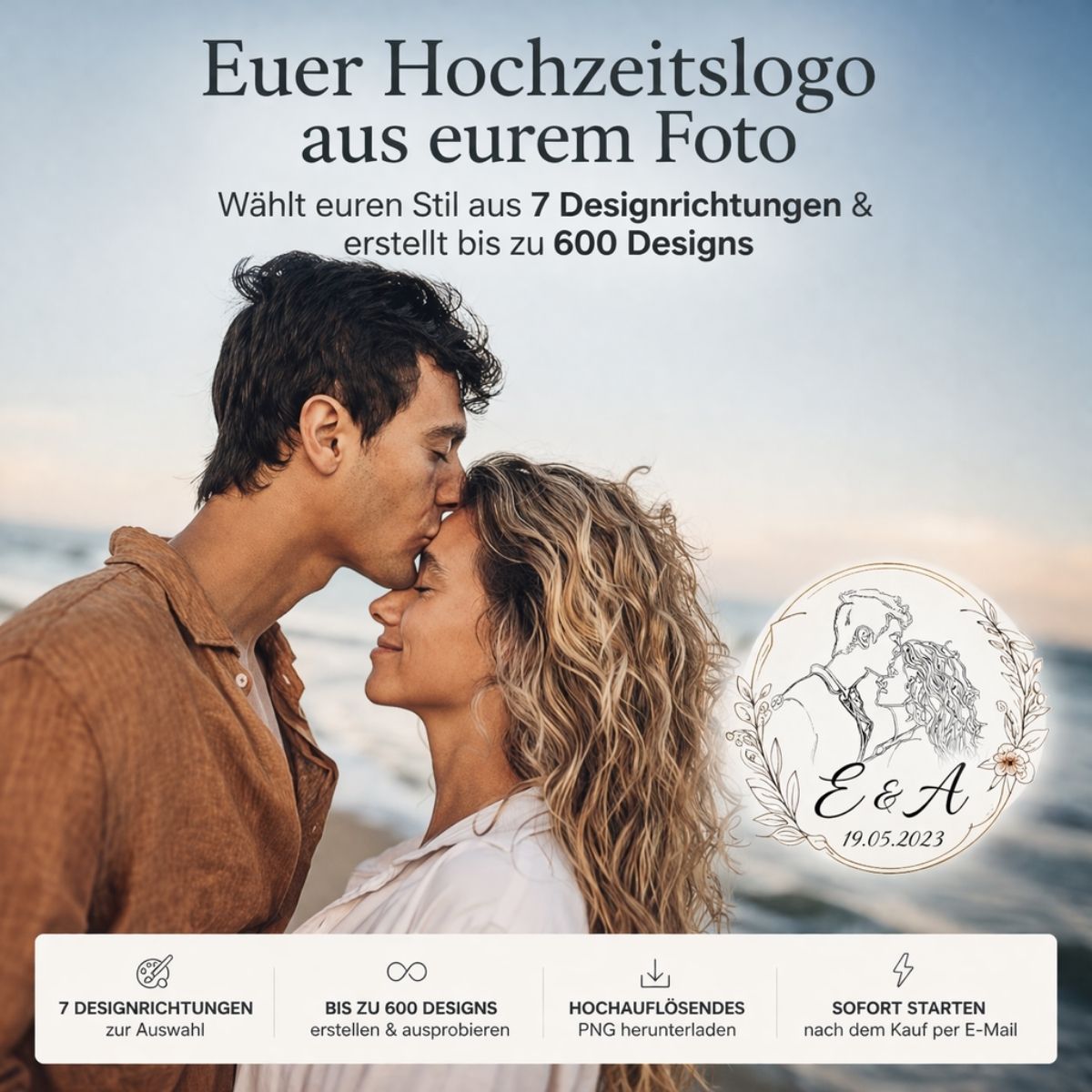Personalisiertes Hochzeitslogo aus Foto mit Namen und Initialen – individuelles Design für Hochzeit