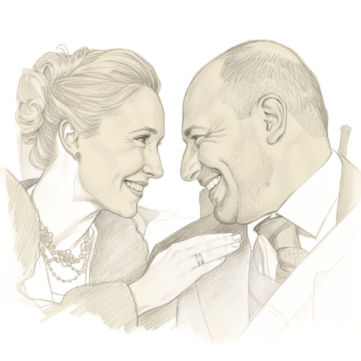 Personalisiertes Hochzeitslogo Bleistiftzeichnung Brautpaar Illustration