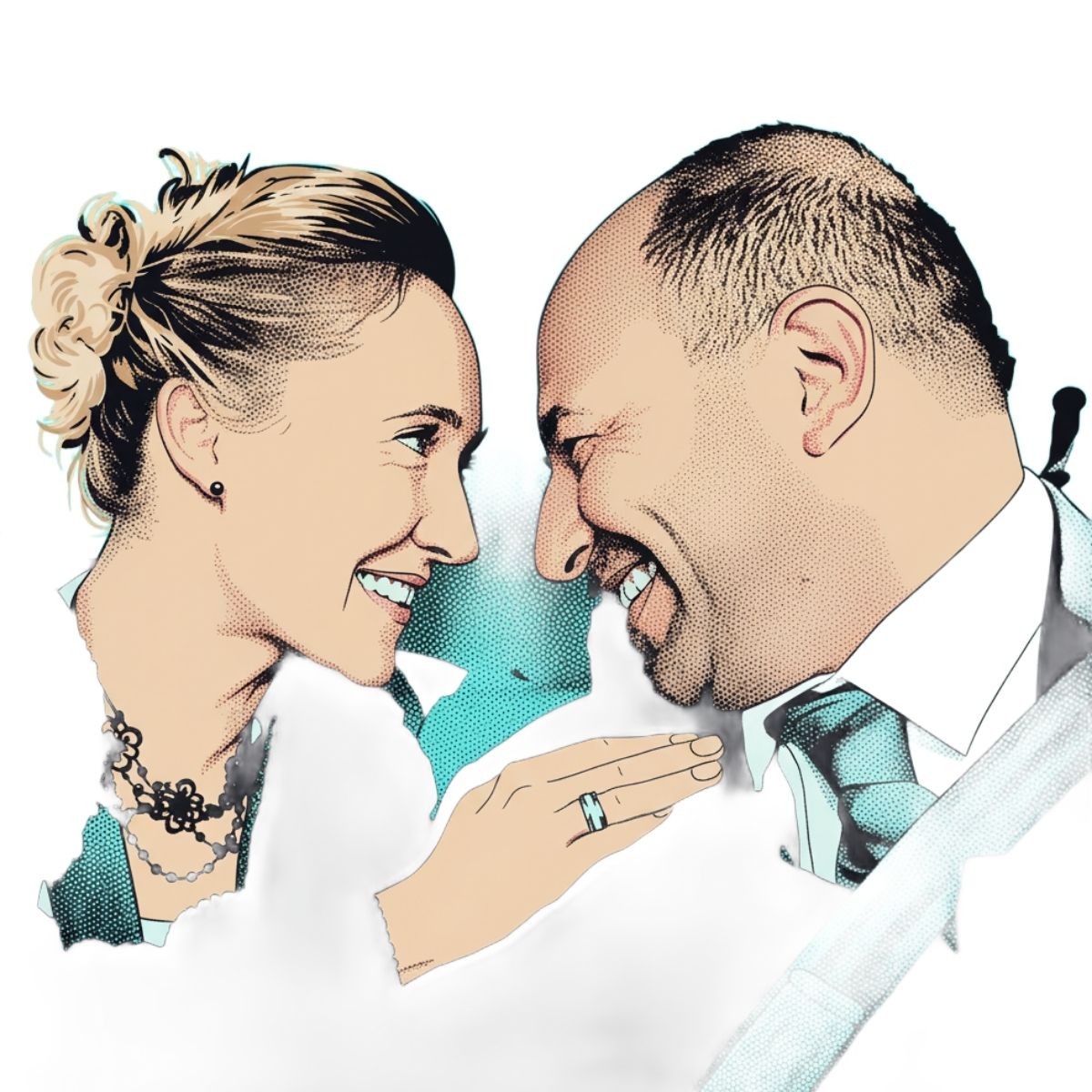 Personalisiertes Hochzeitslogo im Popart Stil – Brautpaar Illustration