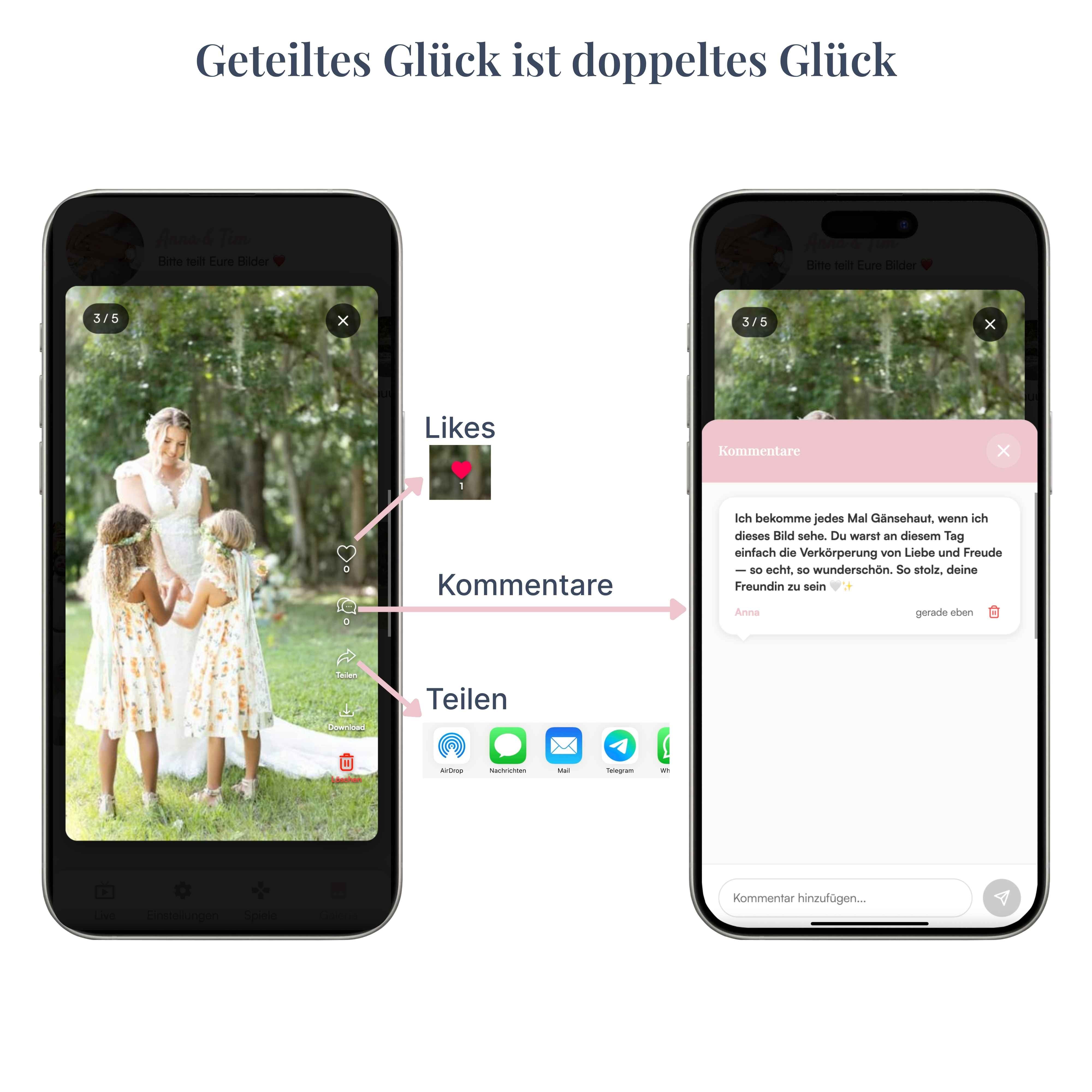 Personalisierbare Hochzeits Foto & Video App inkl. QR-Code und Designkarten