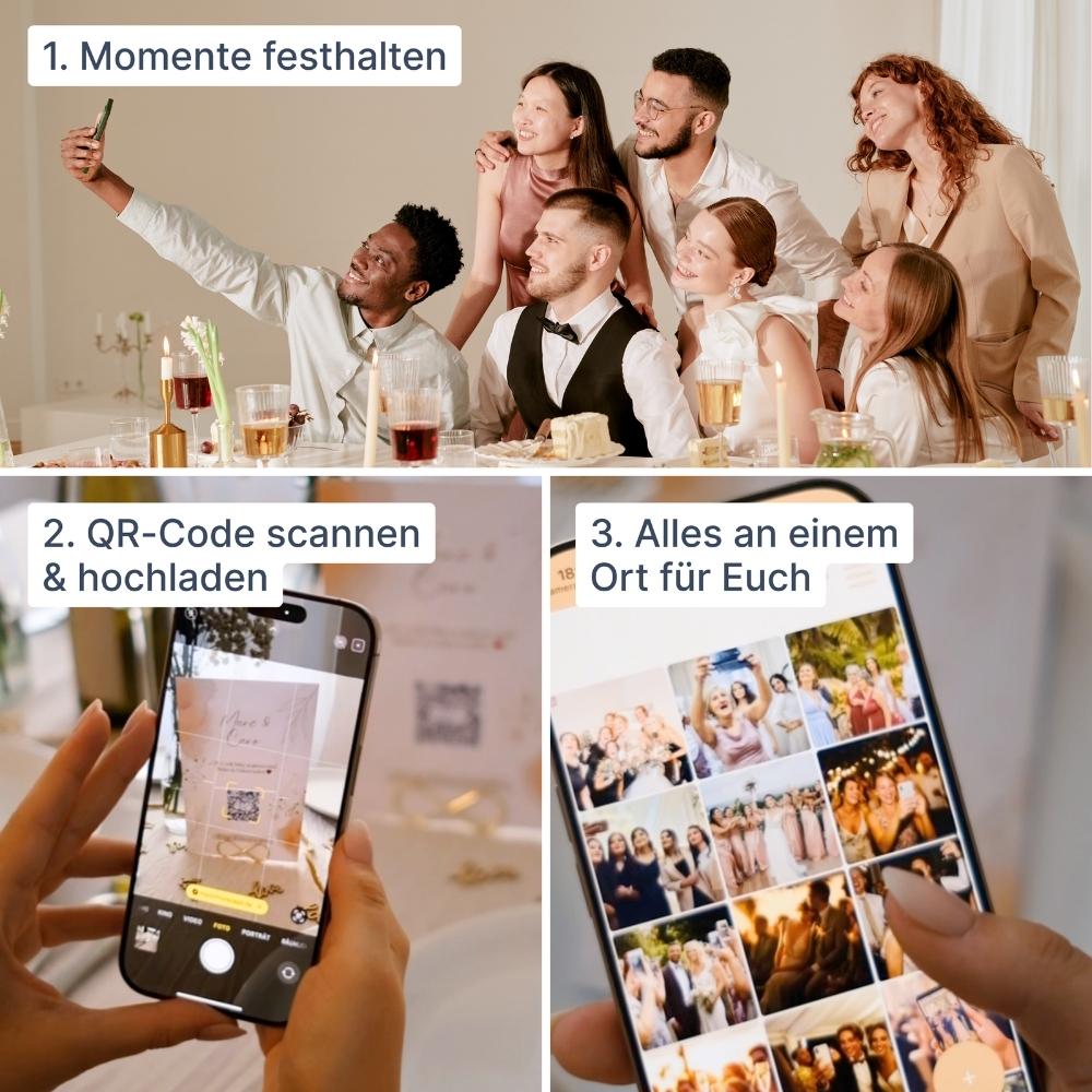 Personalisierbare Hochzeits Foto & Video App inkl. QR-Code und Designkarten