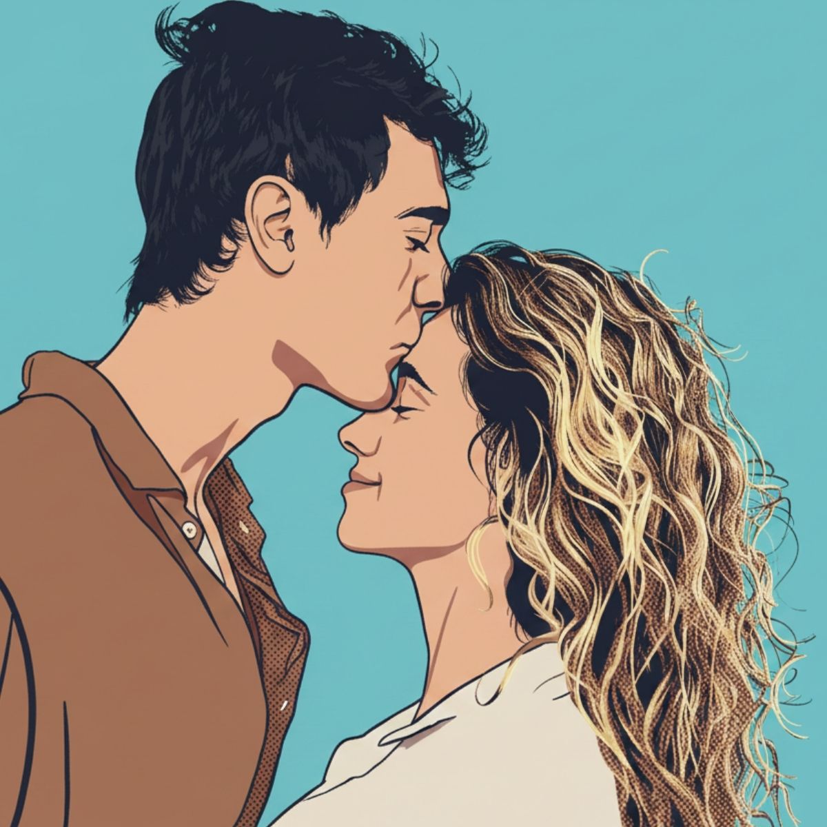 Personalisiertes Hochzeitslogo im Pop-Art-Stil als farbige Illustration eines Paares